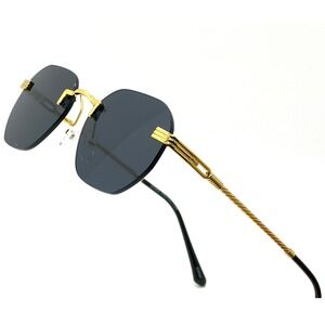 Sunglasses Women Round Gold‎ Frameless Black Lens UV400 Protection Luxury Style